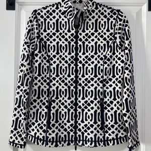 J. McLaughlin Black and White Geometric zip up jacket